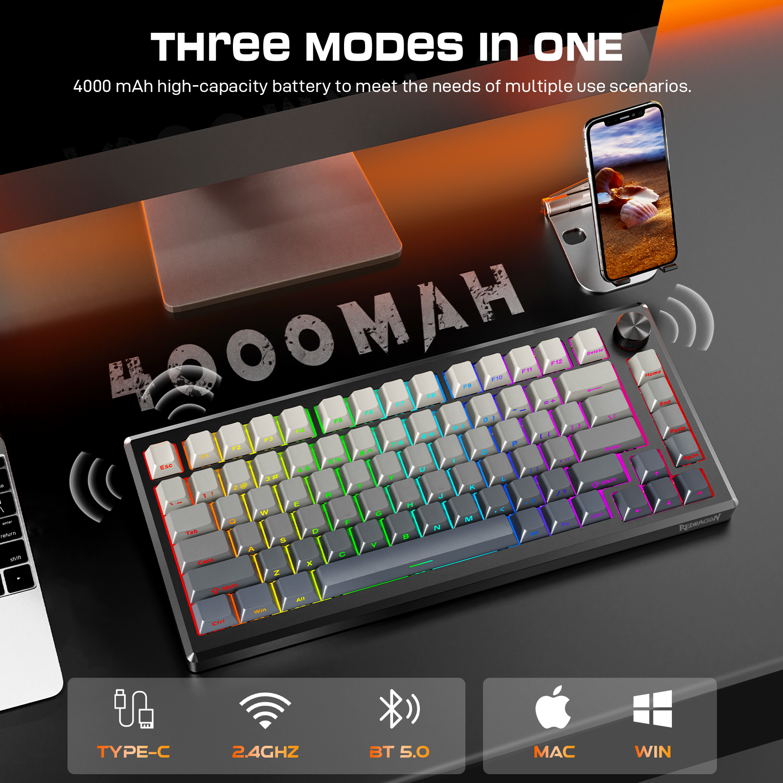 Redragon K732SP-RGB-PRO Gaming Keyboard With Metal Control Knob
