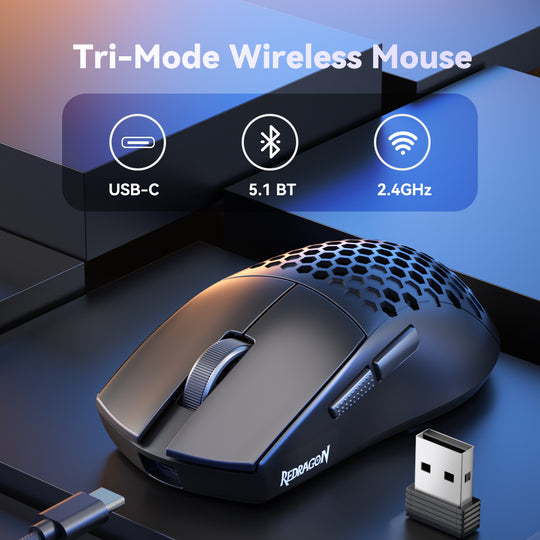 Redragon M725-LIT Tri-Mode Gaming Mice with USB-C, Bluetooth, and 2.4GHz connectivity