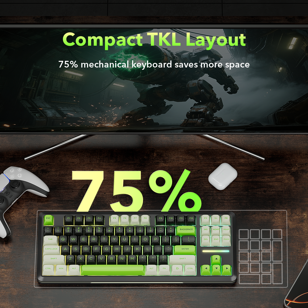 Redragon K734BWG-RGB-PRO TKL Mechanical Keyboard