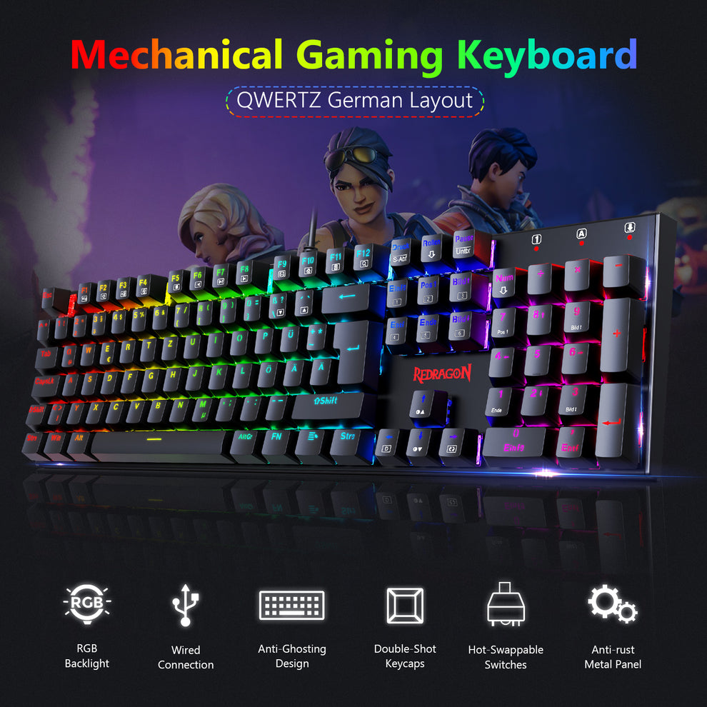 Redragon K565-RGB 105-Key Mechanical Gaming Keyboard (German Layout)