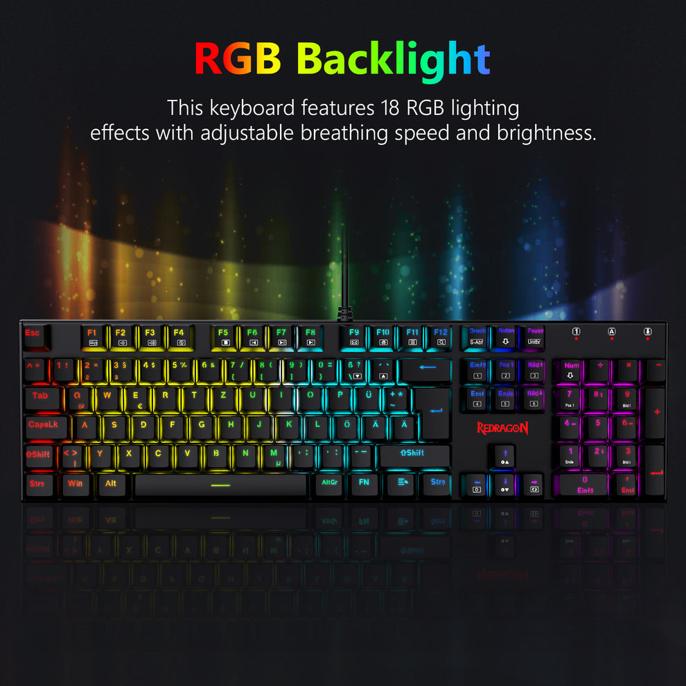 105 Windows Keyboard Redragon K565-RGB 105-Key Mechanical Gaming Keyboard (German Layout)