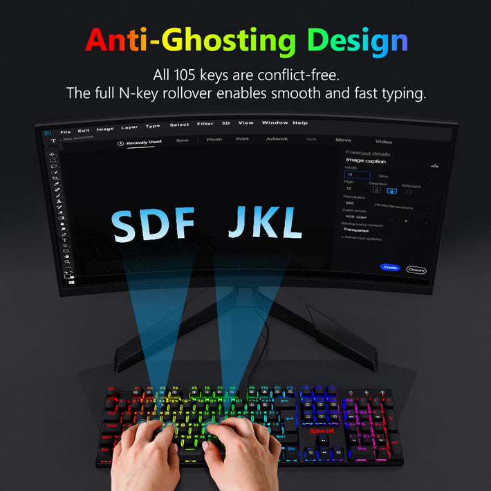 105 Windows Keyboard Redragon K565-RGB 105-Key Mechanical Gaming Keyboard(UK Layout)